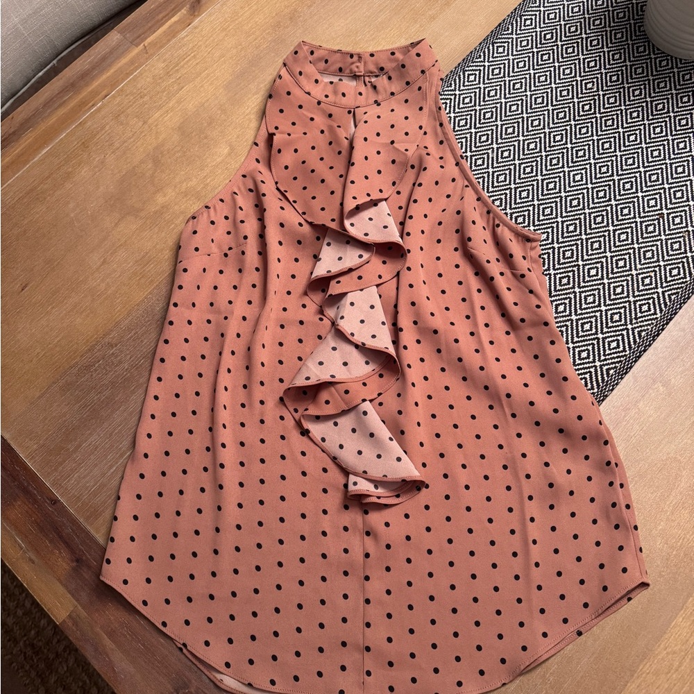 Polka Dot Ruffle Sleeveless Blouse